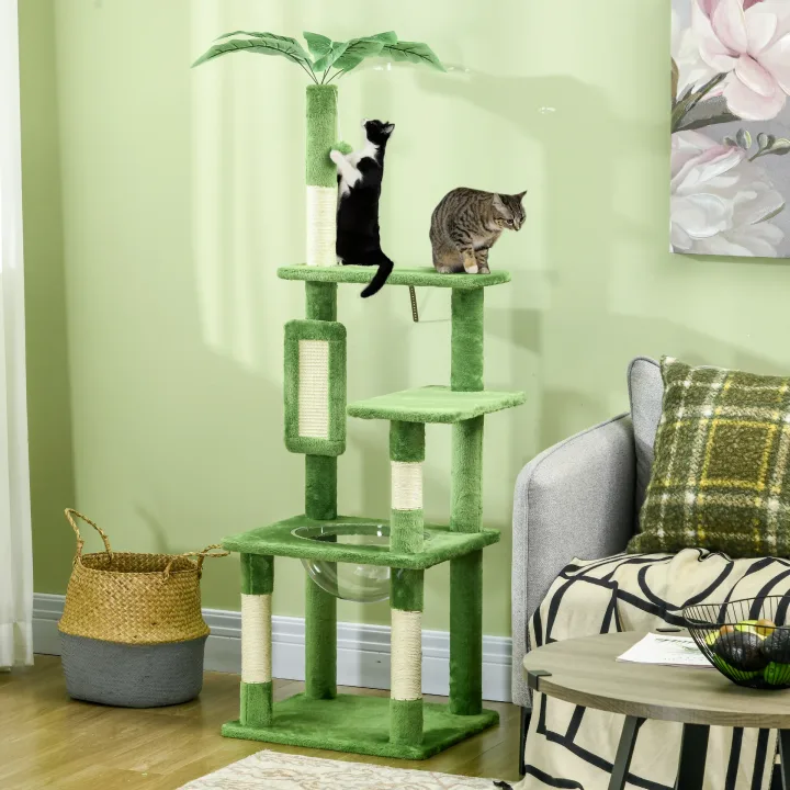 142cm Cat Tree Tower, with Scratching Post, Hammock, Toy Ball, Platforms