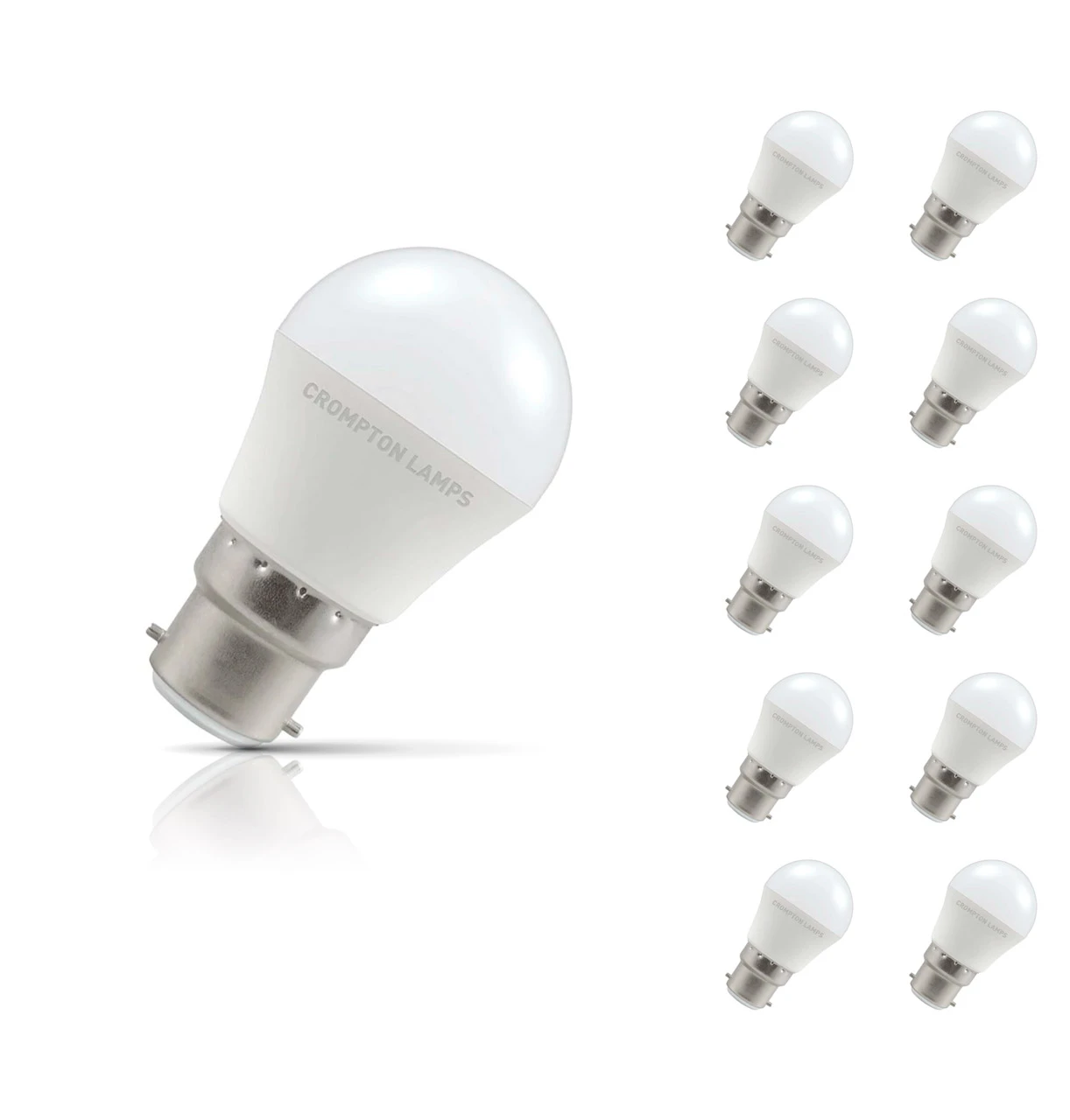 Crompton Lamps 10-Pack Crompton Golfball LED Light Bulbs B22 4.9W (40W Eqv) Daylight Opal Round Bayonet Frosted