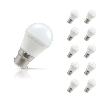 10-Pack Crompton Golfball LED Light Bulbs B22 4.9W (40W Eqv) Daylight Opal Round Bayonet Frosted
