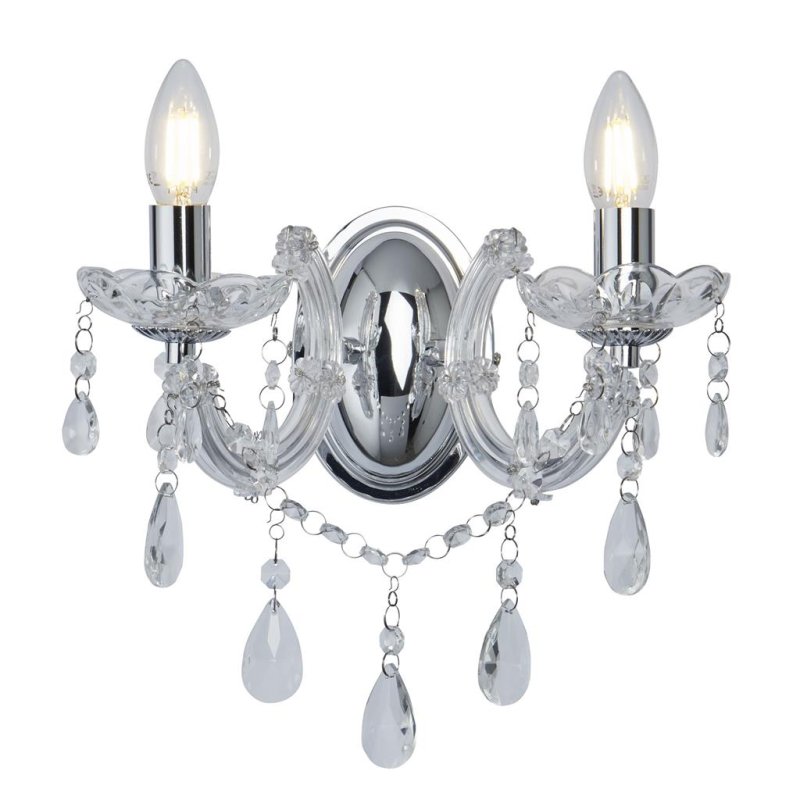 Searchlight Lighting Searchlight 399-2 Marie Therese 2 Light Crystal Wall Light In Polished Chrome