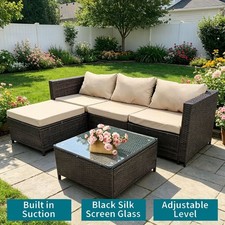 4 Seater Rattan Garden Furniture L-Shaped Corner Sofa Set Table Chair Lounge Set