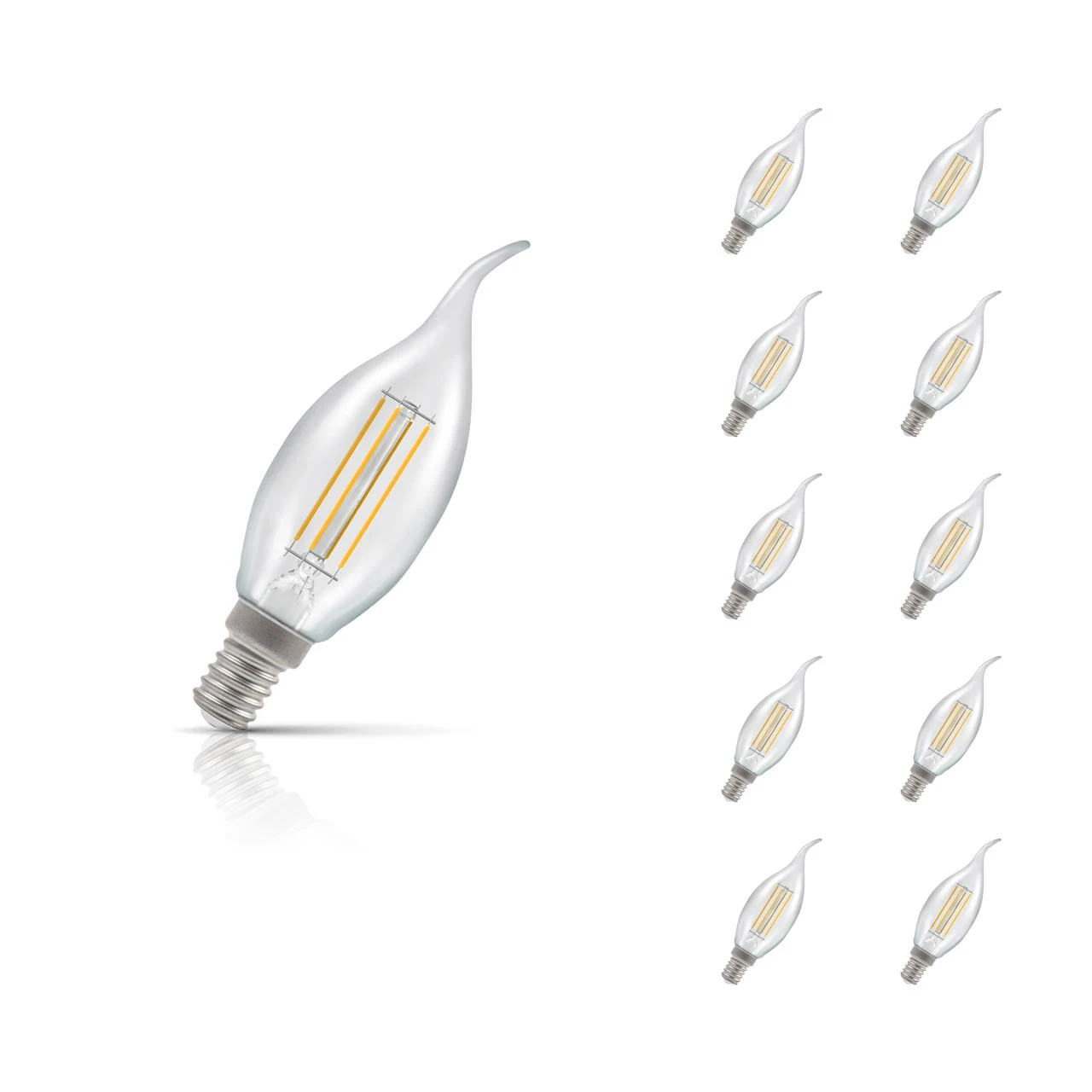 Crompton Lamps 10-Pack Crompton Candle LED Bent Tip Light Bulbs E14 4.2W (40W Eqv) Dim Warm White Clear Filament Small Screw Flame Chandelier