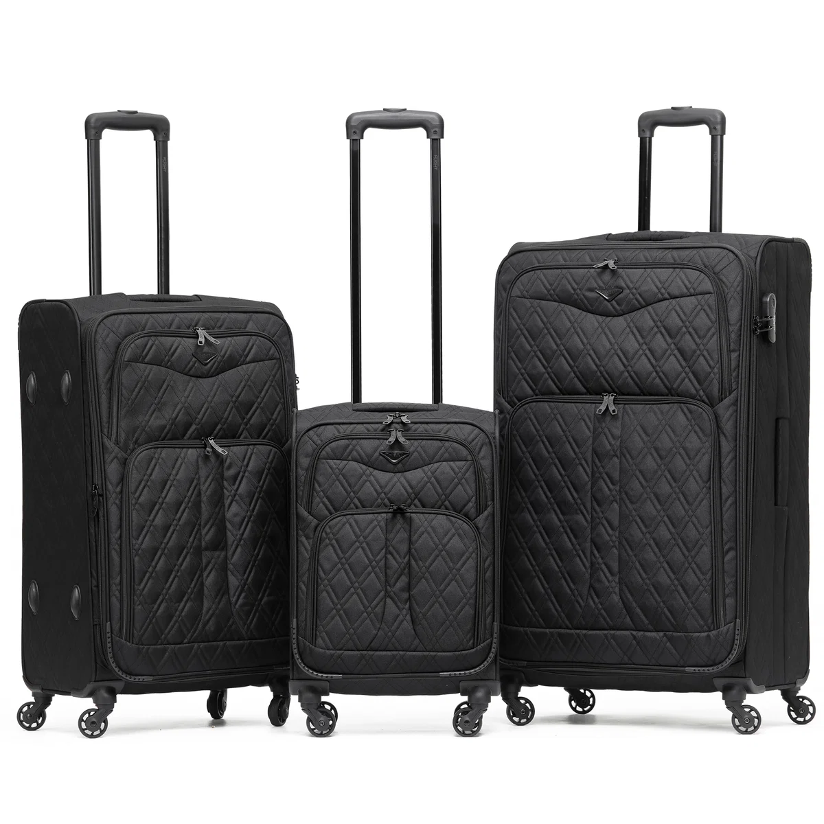 QUILTED Soft Shell 3-Piece Suitcase Set (55x35x20cm + Medium + Large) - Quilted Black / Set of 3