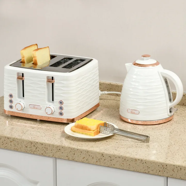 Kettle and Toaster Sets, 3000W 1.7L Rapid Boil Kettle & 4 Slice Toaster with 7 Browning Controls, Defrost, Reheat and Crumb Tray, UK Otter thermostat