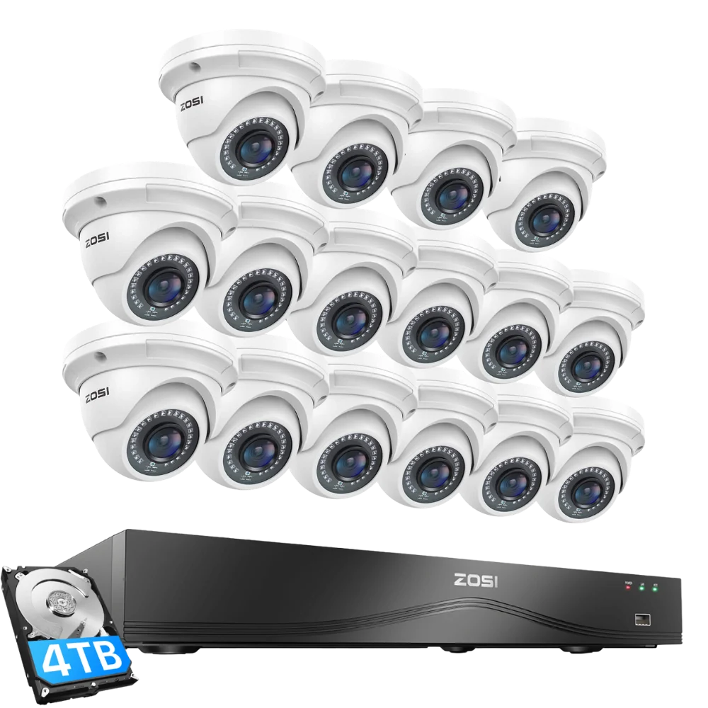 Zosi Official Store C429 5MP PoE Security Camera System + 4K 16 Channel PoE NVR with 4TB Hard Drive, 16