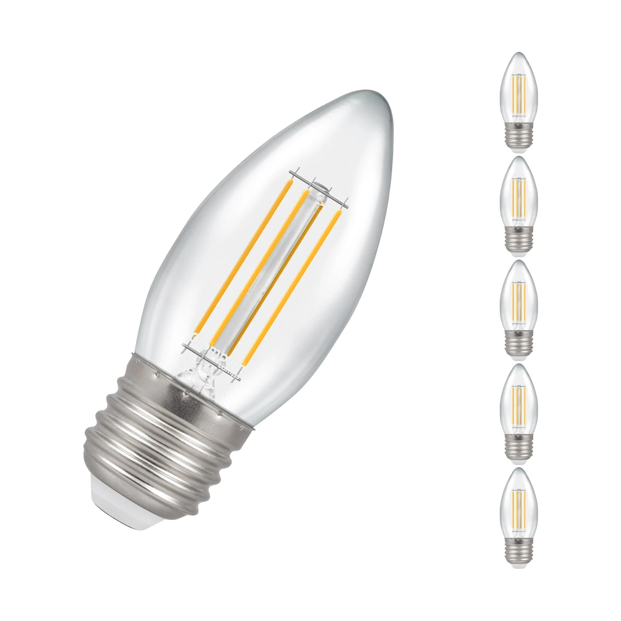 Crompton Lamps 5-Pack Crompton Candle LED Light Bulbs E27 4.2W (40W Eqv) Dimmable Warm White Clear Filament Screw