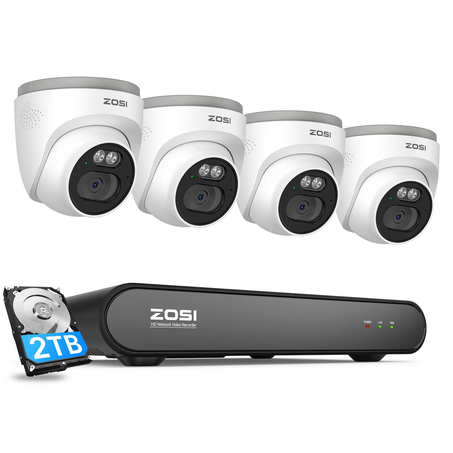 Zosi Official Store C220 4MP PoE Security Camera System + 5MP 8-Channel PoE NVR with 2TB Hard Drive, 4