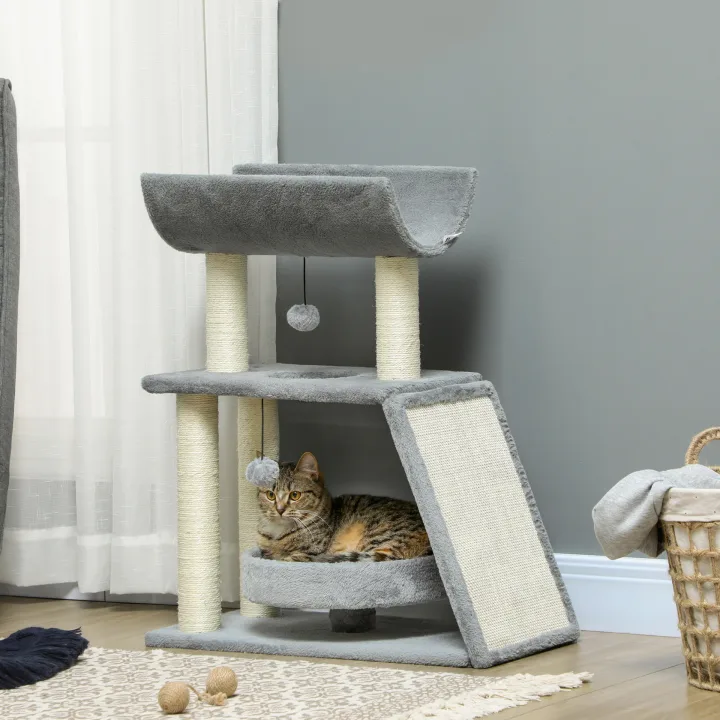 Cat Tree Tower, with Scratching Posts, Pad, Bed, Perch, Toy Ball