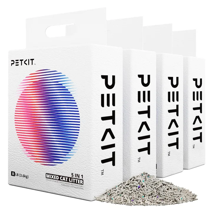 PETKIT-UK PETKIT Premium Clumping Cat Litter, 5 in 1 Mixed Cat Litter(28L), Low Tracking, 99.9% Dust Free, Superior Odour Control, Long-Lasting Tofu Pellets for