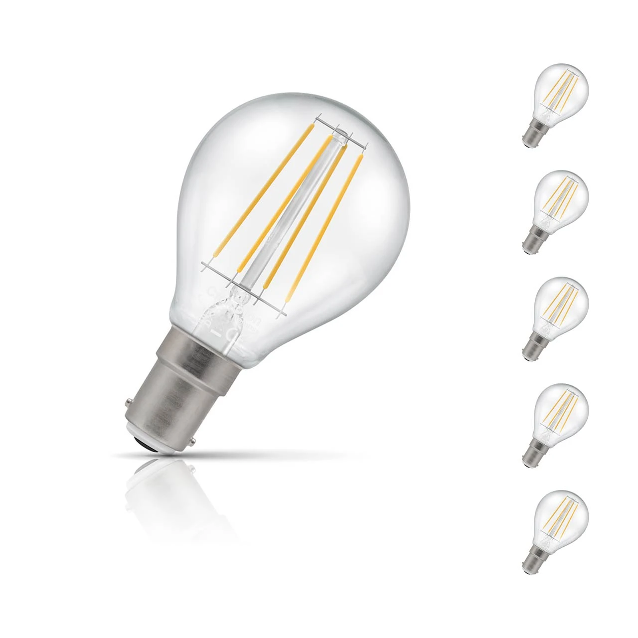 Crompton Lamps 5-Pack Crompton Golfball LED Light Bulbs B15 4.2W (40W Eqv) Dim Warm White Clear Filament Round Small Bayonet