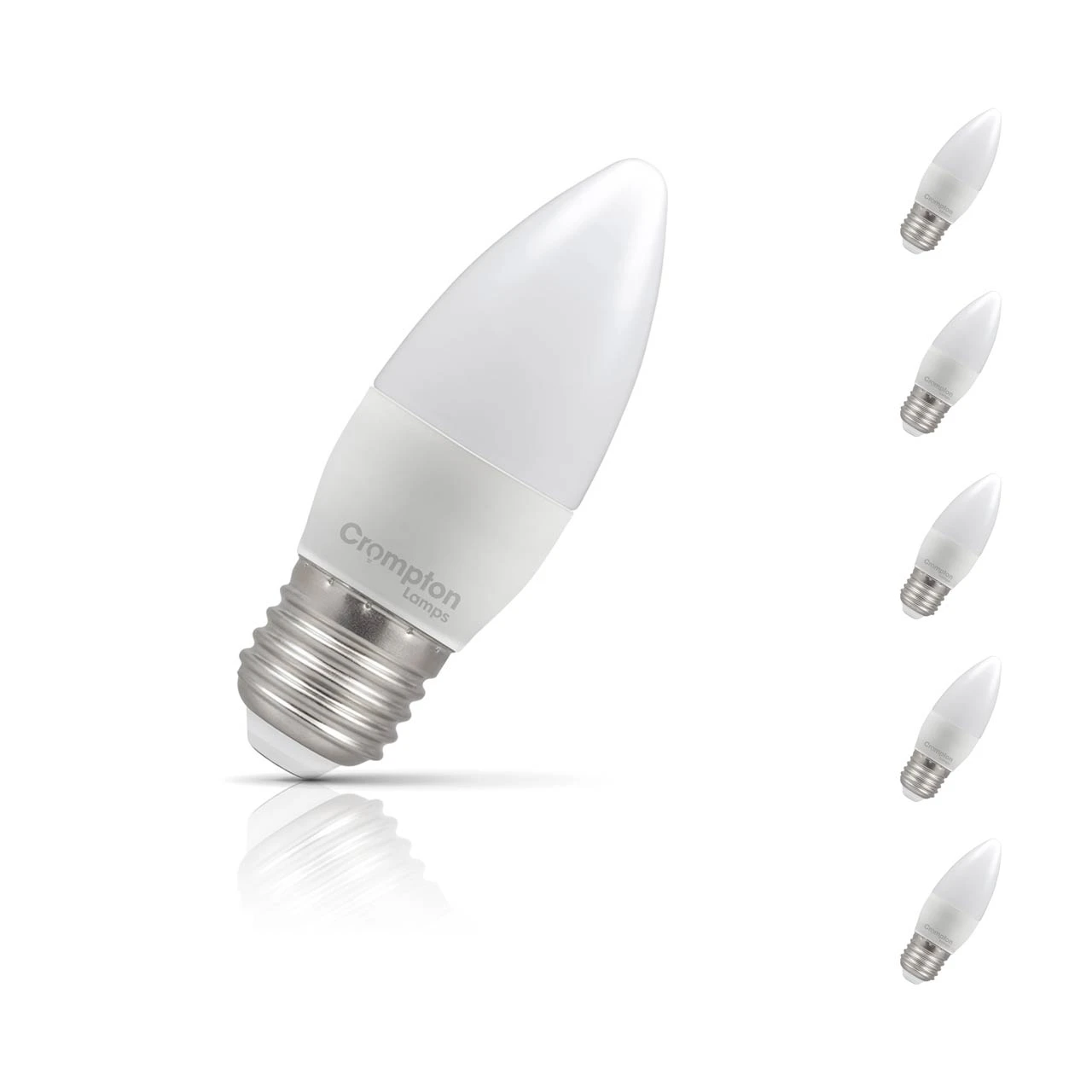 Crompton Lamps 5-Pack Crompton Candle LED Light Bulbs E27 4.2W (40W Eqv) Warm White Opal Screw Frosted