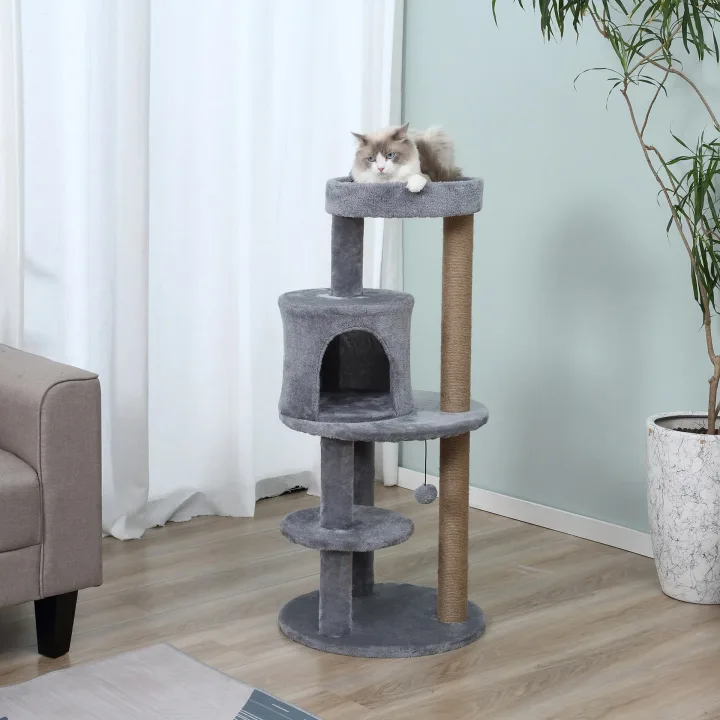 104 cm Cat Tree, Cat Condo Tree Tower, Cat Activity Centre with Scratching Posts, Plush Perch, Hanging Ball