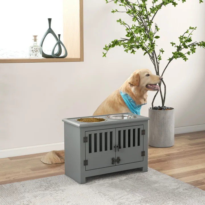 Raised Dog Bowls, Pet Feeding Station, with Storage, Food and Water Bowls, for Large Dogs