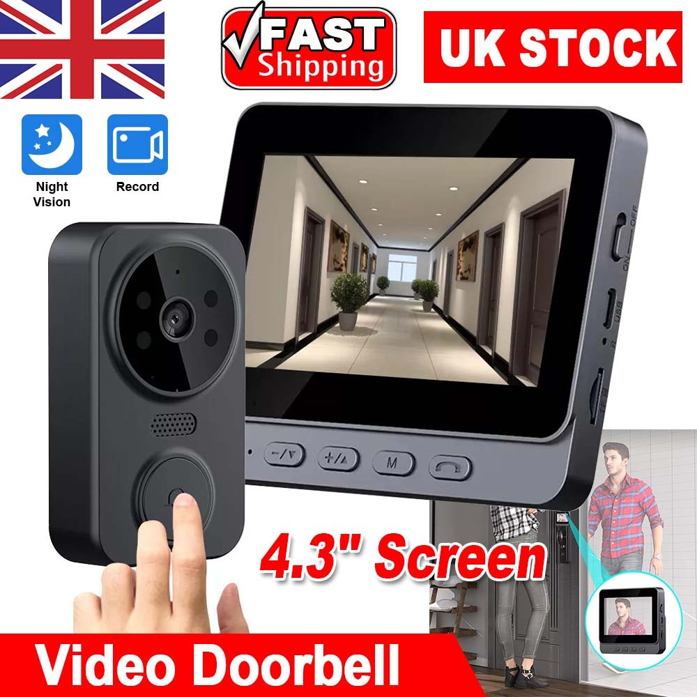 4.3" Screen Smart Wireless Video Doorbell Security Camera Door Bell Intercom UK